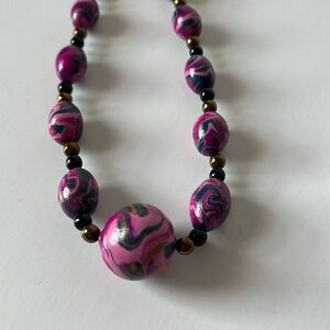 Artisan Vintage Pink and Purple Beaded 13” Necklace